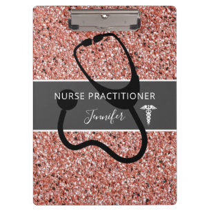 Nurse Practitioner Rose Gold Glitzer Personalisier Klemmbrett