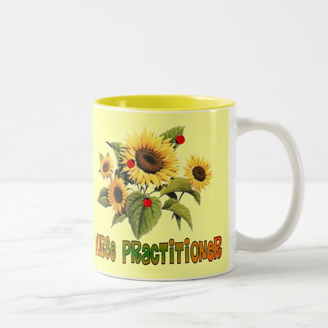 Nurse Practitioner Sunflower Design Gifts Zweifarbige Tasse (Rechts)