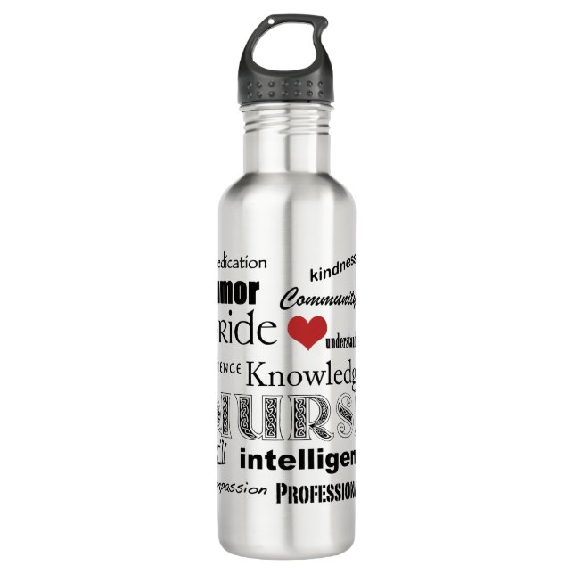 Nurse Pride Attributes/Schwarzer Text+Rotes Herz Trinkflasche (Vorderseite)