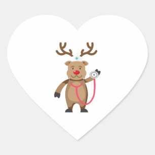 NURSE REINDEER Niedliches Weihnachtswerk Nursin Herz-Aufkleber