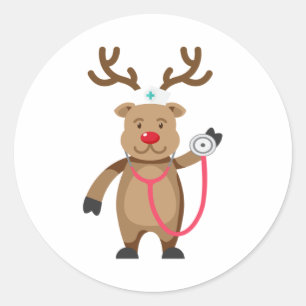 NURSE REINDEER Niedliches Weihnachtswerk Nursin Runder Aufkleber