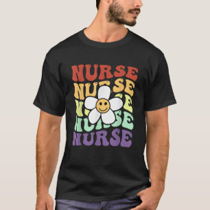 Nurse Retro Sonnenblumen Lächeln Gesicht bunten Kr T-Shirt