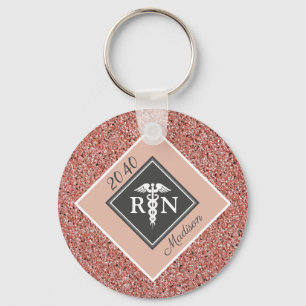 Nurse RN Abschluss Rose Gold Glitzer Personalisier Schlüsselanhänger