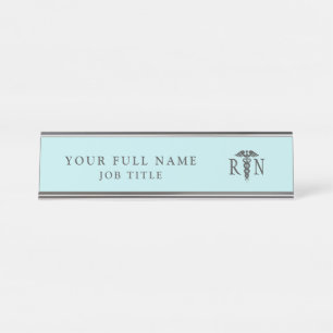 Nurse RN Aquamarin Blue Medical Caduceus Schreibtischnamensplakette