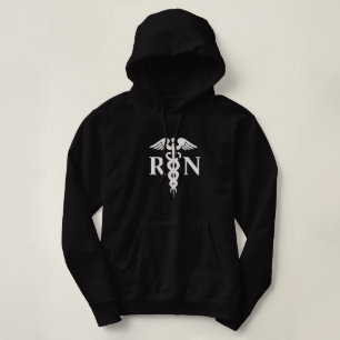 Nurse RN Black and White Caduceus Medizin Hoodie