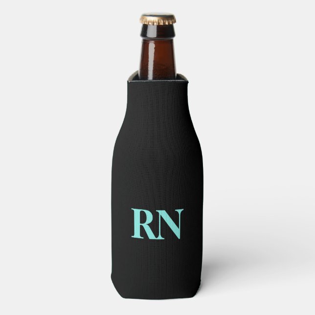 Nurse RN Black Turquoise Minimal Typografie Flaschenkühler (Flaschenvorderseite)