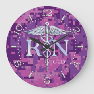 Nurse RN Caduceus Monogram Dial Style auf rosa Cam Große Wanduhr