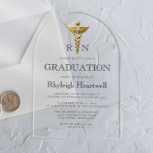 Nurse RN Gold Caduceus Arch Graduation Party Acryleinladungen