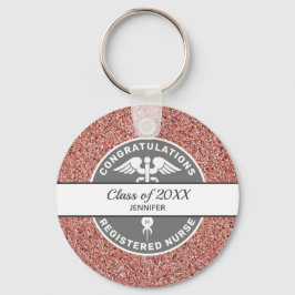 Nurse RN Graduate Year Pink Glitzer Personalisiert Schlüsselanhänger
