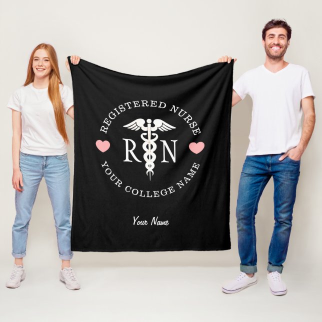 Nurse RN Schwarz-weiß Caduceus Abschluss Monogramm Fleecedecke (Beispiel)