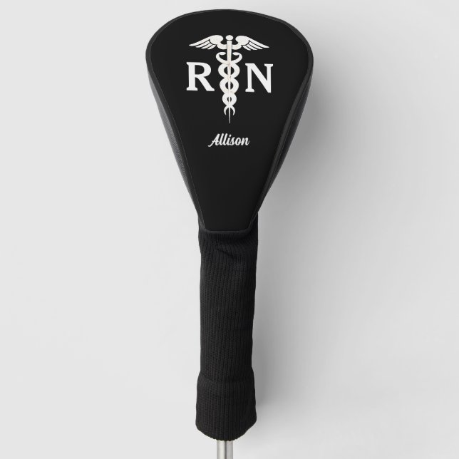 Nurse RN Schwarz-weiß Medizin Caduceus Personalisi Golf Headcover (Vorderseite)