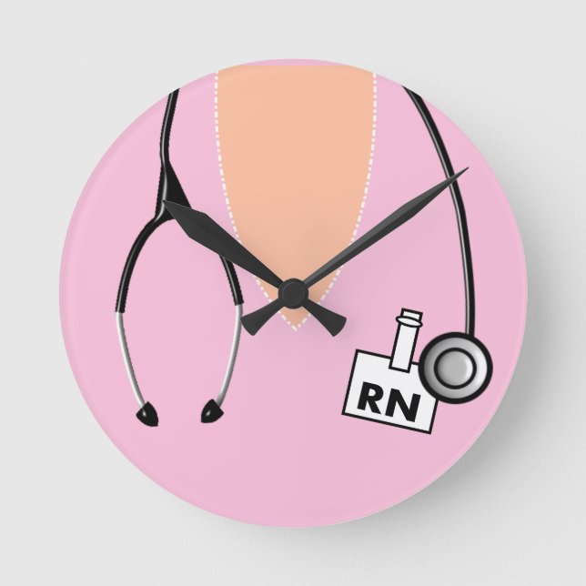 Nurse RN Scrub Pink  Runde Wanduhr (Vorderseite)