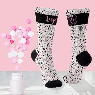 Nurse RN Stethoscope Pink Pills Socken