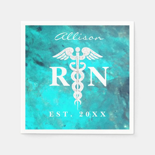 Nurse RN Türkise Marble Custom Graduation Party Serviette (Vorderseite)