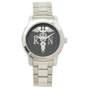 Nurse RN Weiße Caduceus Frauen Silver Watch Armbanduhr