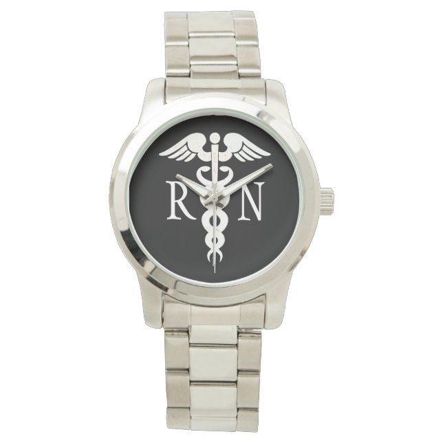 Nurse RN White Caduceus Women's Silver Watch Armbanduhr (Vorderseite)