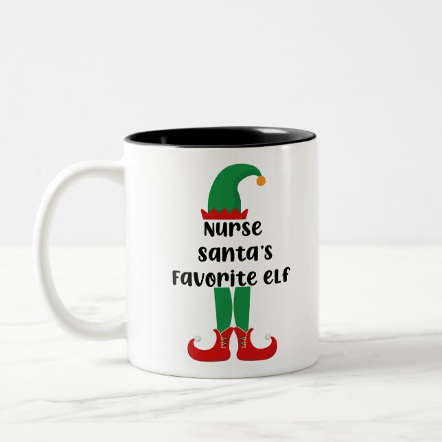 Nurse Santa's Lieblings Elf Funny Nurse Weihnachte Zweifarbige Tasse (Links)