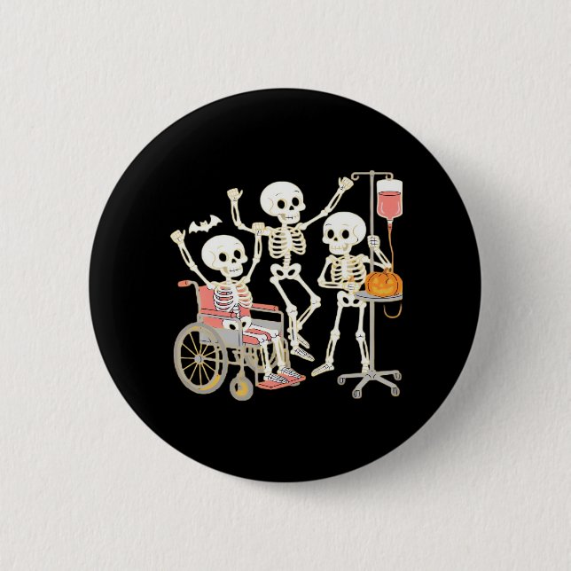 Nurse Skeleton Funny Halloween Healthcare Essentia Button (Vorderseite)