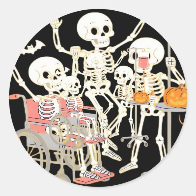 Nurse Skeleton Funny Halloween Healthcare Essentia Runder Aufkleber (Vorderseite)
