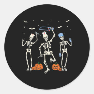 Nurse Skeleton Halloween Healthcare Runder Aufkleber