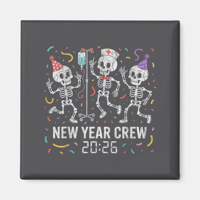 Nurse Skeleton New Year Crew 2026 Funny Er Icu Par Magnet (Vorne)