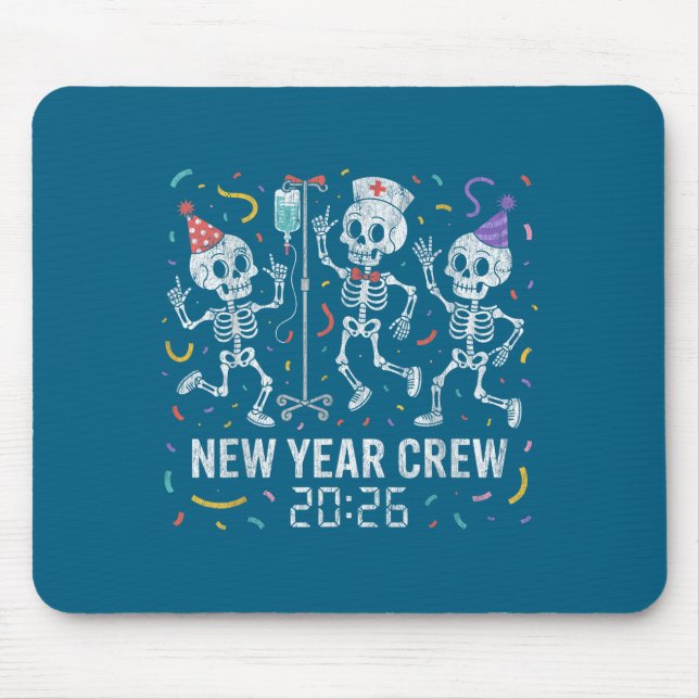 Nurse Skeleton New Year Crew 2026 Funny Er Icu Par Mousepad (Vorne)