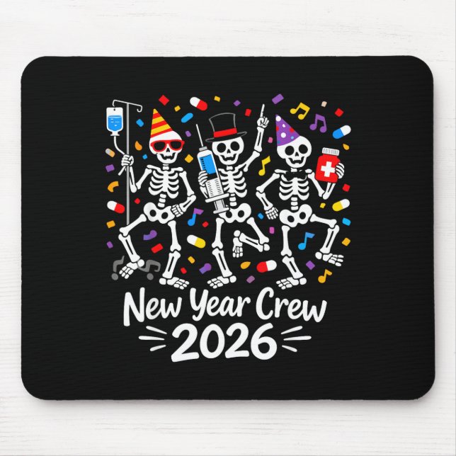 Nurse Skeleton New Year Crew 2026 Funny Er Icu Par Mousepad (Vorne)
