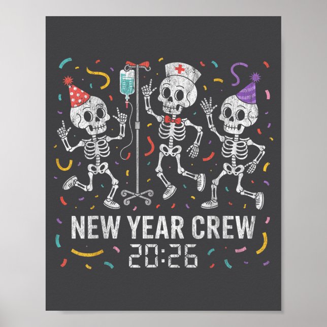 Nurse Skeleton New Year Crew 2026 Funny Er Icu Par Poster (Vorne)