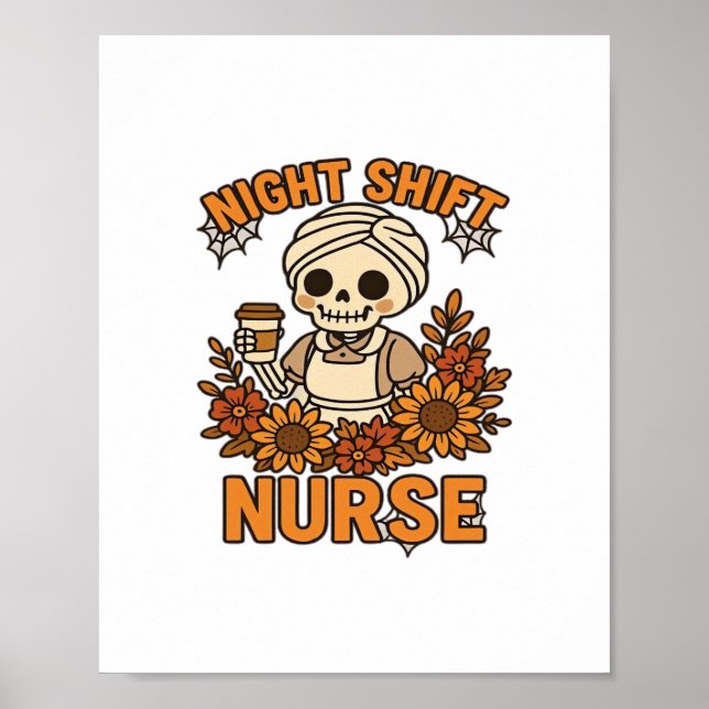 Nurse Skelett Halloween RN Nur Poster (Vorne)