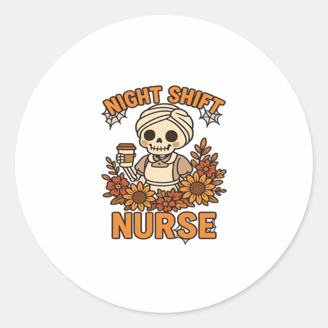 Nurse Skelett Halloween RN Nur Runder Aufkleber (Vorderseite)