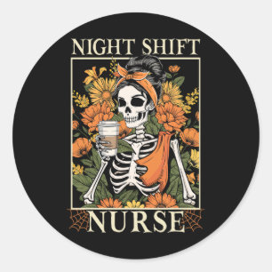 Nurse Skelett Halloween Rn Nur Runder Aufkleber