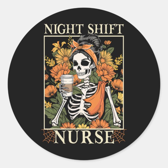 Nurse Skelett Halloween Rn Nur Runder Aufkleber (Vorderseite)