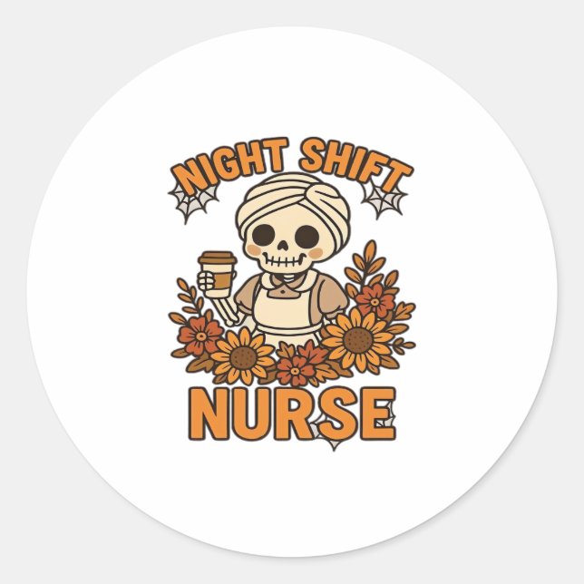 Nurse Skelett Halloween RN Nur Runder Aufkleber (Vorderseite)