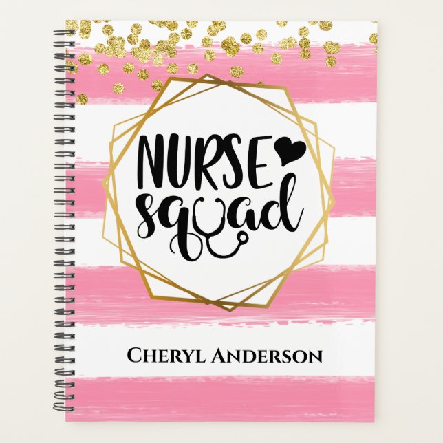 Nurse squad DIY Name Pink White Glitzer Streifen Planer (Vorderseite)
