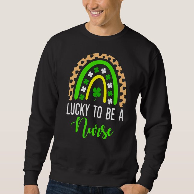 Nurse St Patrick S Day Lucky Rainbow Leopard Nurse Sweatshirt (Vorderseite)