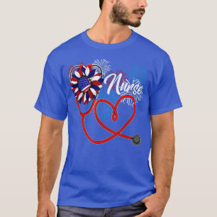 Nurse Stethoscope Heart American Flag Sonnenblume  T-Shirt
