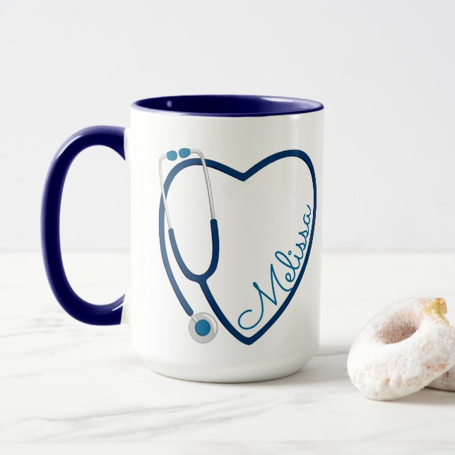 Nurse Stethoscope Heart Blue Coffee Fun Tasse (Mit Donut)