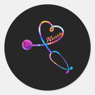 Nurse Stethoscope Heartbeat Ekg Nursing Student Gr Runder Aufkleber