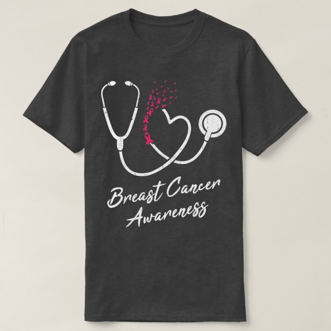 Nurse Stethoscope Herz Pink Ribbon Brustkrebs T-Shirt (Design vorne)