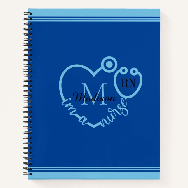 Nurse Stethoscope Modern personalisieren Monogramm Notizbuch (Vorderseite)