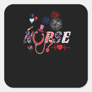 Nurse Stethoscope Usa American Flag Happy 4th Of J Quadratischer Aufkleber
