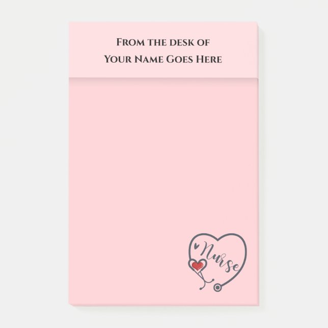 Nurse-Stethoskop mit Schreibtisch für rotes Herz Post-it Klebezettel (Vorderseite)