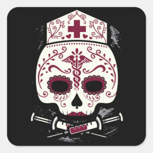Nurse Sugar Skull Quadratischer Aufkleber