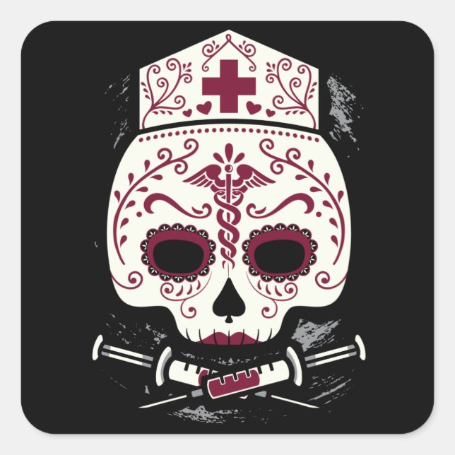 Nurse Sugar Skull Quadratischer Aufkleber (Vorderseite)