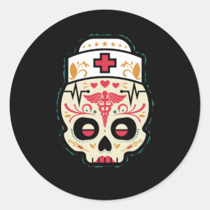 Nurse Sugar Skull Runder Aufkleber