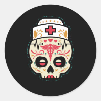 Nurse Sugar Skull Runder Aufkleber