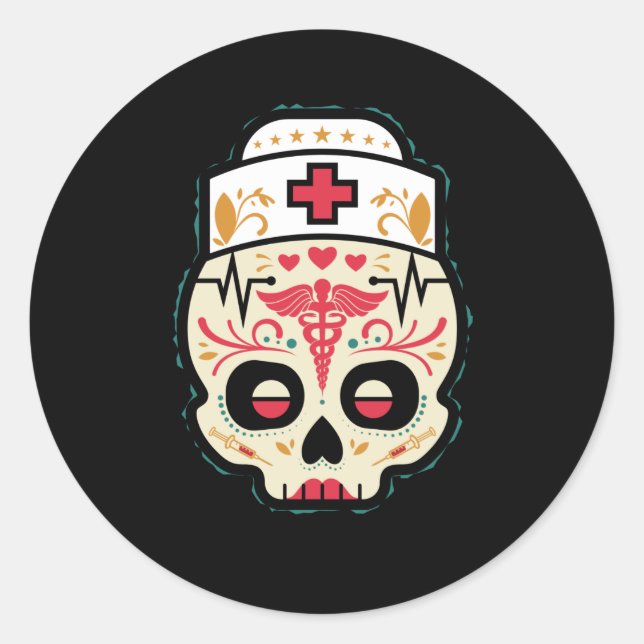 Nurse Sugar Skull Runder Aufkleber (Vorderseite)