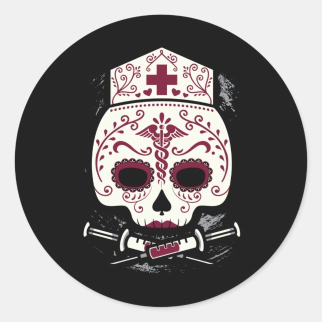 Nurse Sugar Skull Runder Aufkleber (Vorderseite)