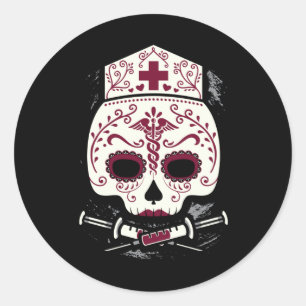 Nurse Sugar Skull Runder Aufkleber
