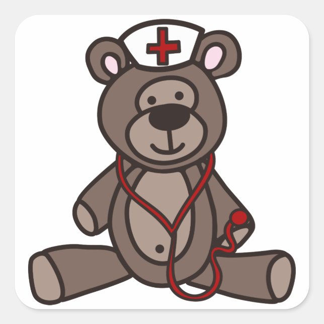 Nurse Teddy Bear Quadratischer Aufkleber (Vorderseite)